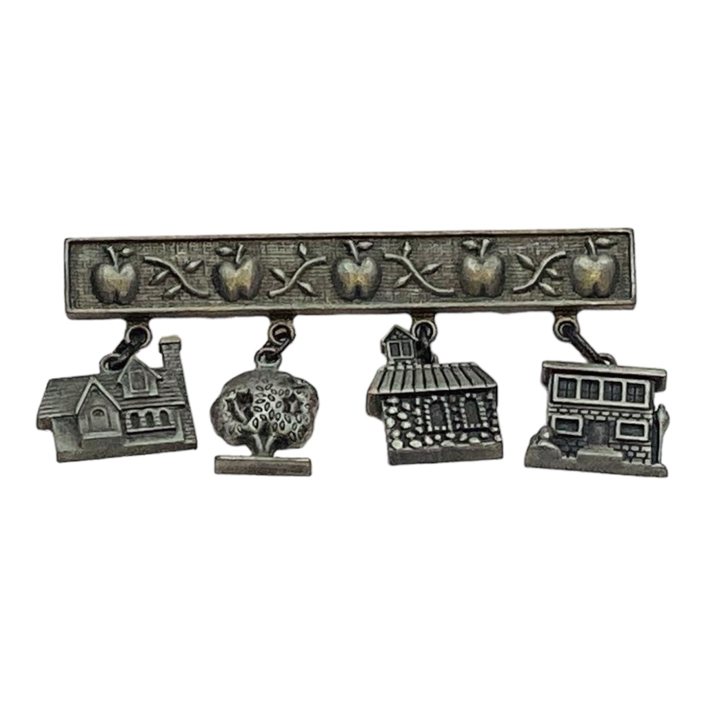 Hallmark Cards 1984 Pewter Style Bar Pin School House Charms Brooch 24$